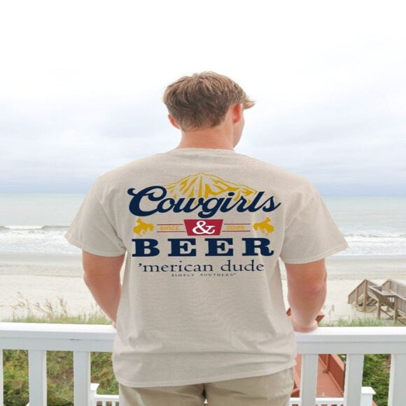 Simply Southern ‘Merican Dude Cowgirls & Beer Short Sleeve T-Shirt - NEW - Picture 1 of 6